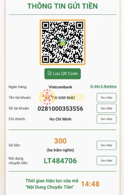thực hiện nạp tiền FB88