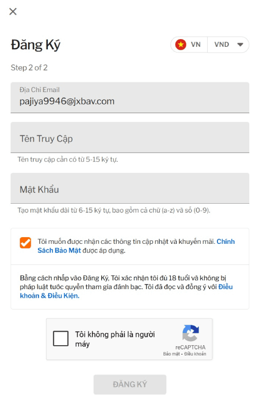 thông tin đăng ký Taptap